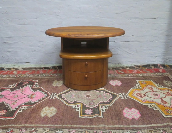 Image 1 of Solid Teak Oval Coffee Table with Swivel Top by Silkeborg, Denmark 1960s