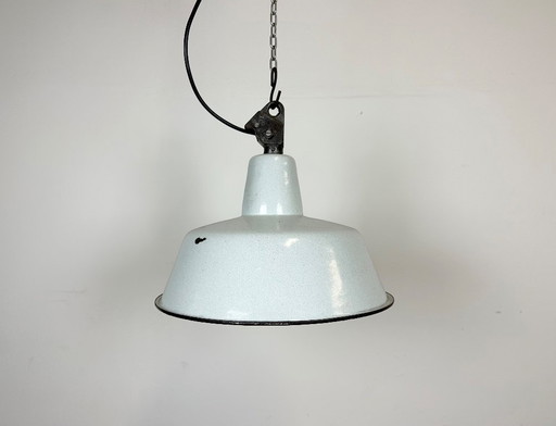 Industrial White Enamel Factory Lamp with Cast Iron Top, 1960s
