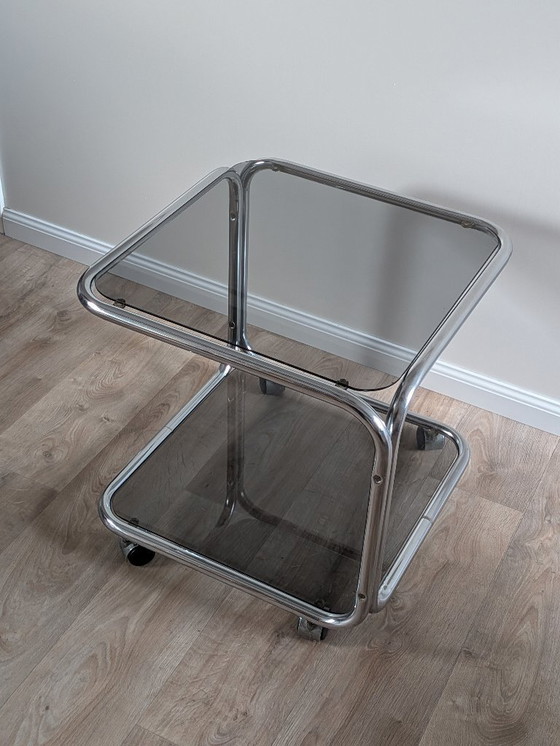 Image 1 of Vintage Space Age Chrome & Smoked Glass Trolley