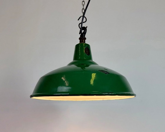 Image 1 of Industrial British Green Enamel Factory Pendant Lamp, 1960s