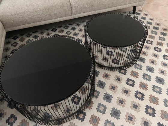 Kare Design Wire Coffee Table Black (Set of 2) – Glass, Metal (photo 2 of 5)