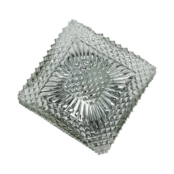 Image 1 of Plafoniera a cubo quadrato in vetro, Hillebrand (Germania), anni '70. Vetro ghiaccio vintage in stile Space Age.