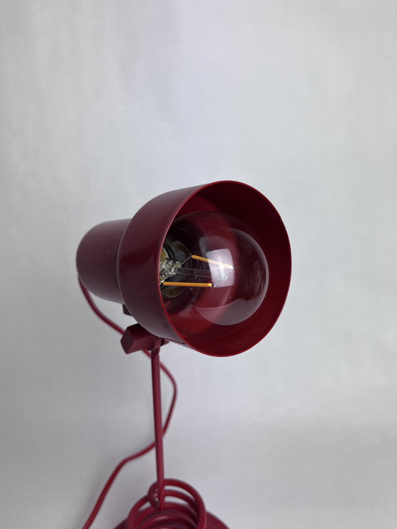 Image 1 of Vintage Postmodern Red Spiral Table Lamp by Massive Belgium | 80s Industrial Minimalism | Space Age Pop Art