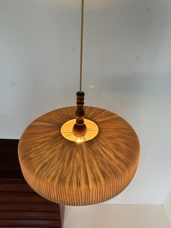 Image 1 of Lampada a sospensione vintage in teak e sisal, Temde Leuchten
