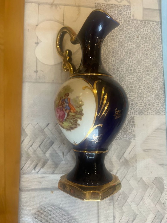 Image 1 of     Rococo Fragonard style porcelain aiguière / vase - 26cm high