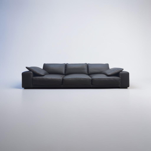 Sofá grande Roche Bobois, sofá de diseño, sofá de cuero marrón