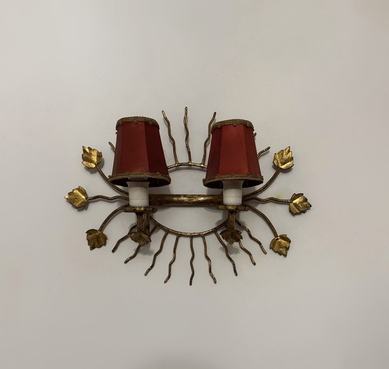 Image 1 of Applique da parete a forma di sole con foglie dorate, anni '60