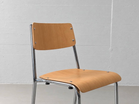 5 Stackable Chrome Steel Chairs, 1990s – Side chairs, Wood (photo 9 of 12)