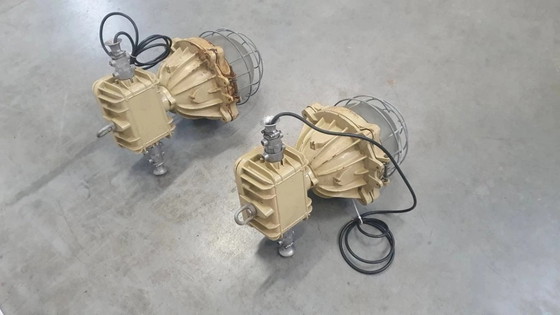 Image 1 of 2 lampes industrielles XL style cage, lampe d'usine, lampe de bunker, style vintage rétro