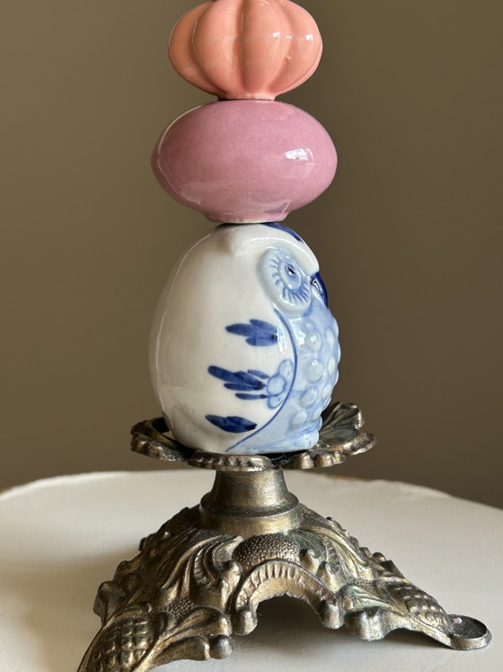 Handgemachter Kerzenhalter. Delfter Blau Figur. Keramikperlen. – Nori Vinci, Brass, Ceramic (photo 8 of 8)