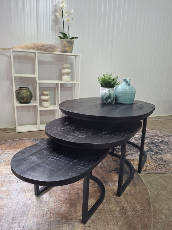 Image 1 of Sturdy oval coffee table set made of mango wood and metal, new