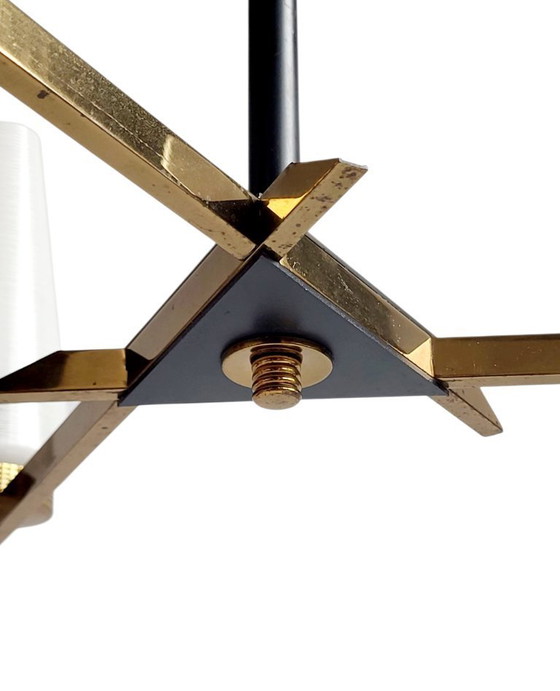 Image 1 of Lampadario in ottone e vetro 1960