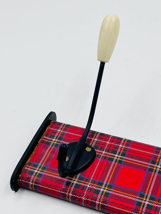 Image 1 of Vintage red tartan coat rack from the 1970s