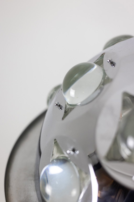 Image 1 of Oscar Torlasco. Satellite" chandelier in chromed metal. Circa 1970.