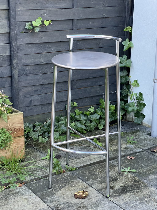 Set Of 2 Vintage Postmodern Chrome Bar Stools