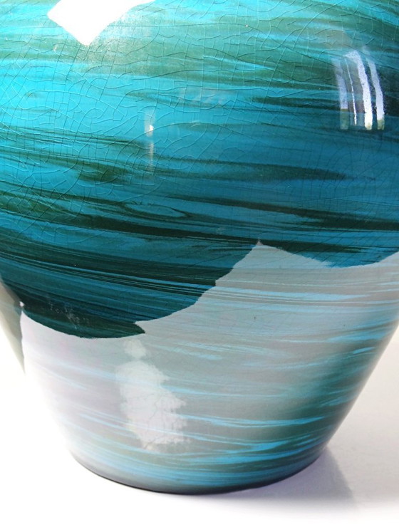 Image 1 of Large ceramic vase with mixed clays, malachite green glaze, 1950s-70s