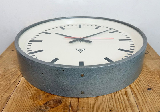 Image 1 of Large Grey Industrial Factory Wall Clock from Pragotron, 1960s