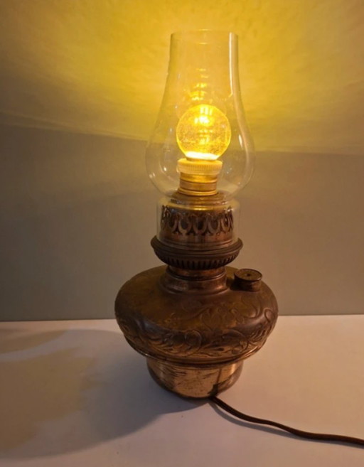 Antieke Belgische Messing Lamp L&B Lampe Belge | Art Nouveau Olie Lamp Elektrisch | Vintage