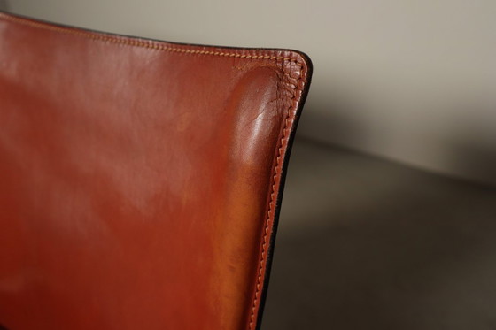 Image 1 of Set of Four CAB 412 Chairs by Mario Bellini, Red Saddle Leather, Italy
