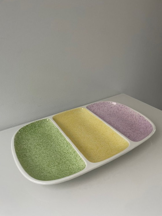 Image 1 of Vintage Gien France serving dish with pastel sections