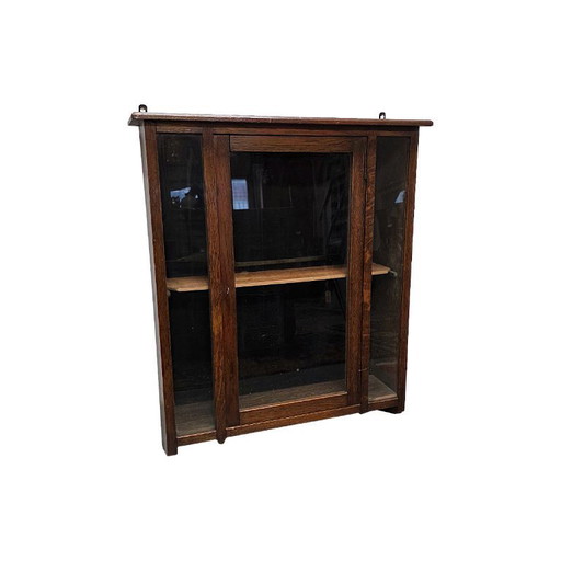 Old oak display cabinet, mid-20th century