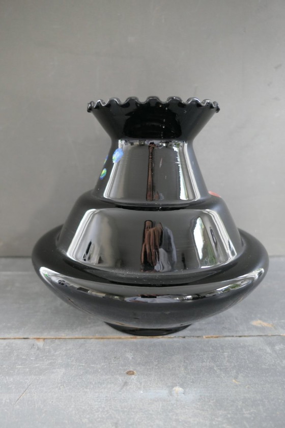 Image 1 of Art Deco Booms jarrón de cristal negro