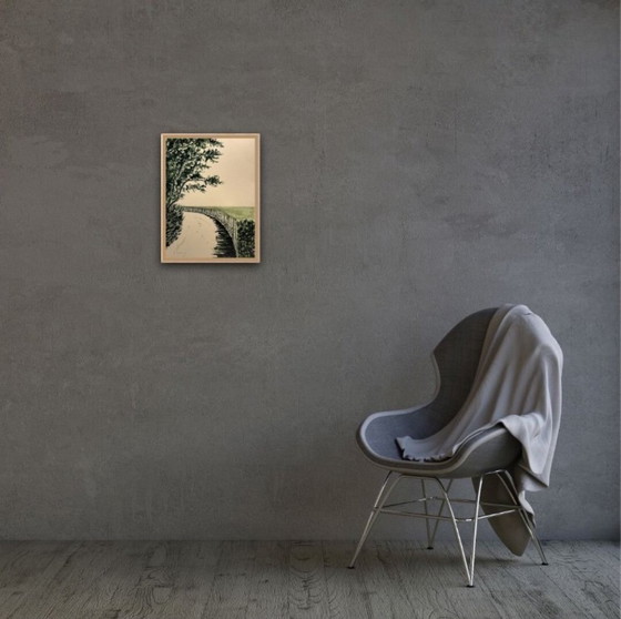 Image 1 of Tinta verde oliva sobre papel natural, 40x30cm