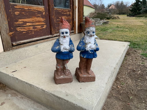 Sculptures de nains de jardin en ciment, Lot de 2