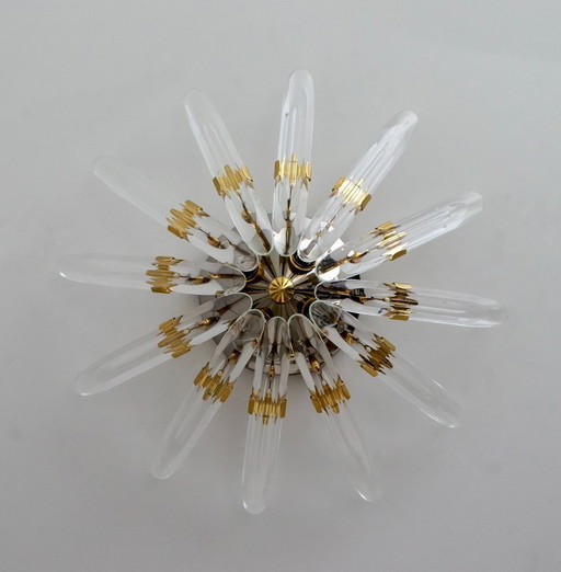 Stilkronen Mid-Century Modern Italian Crystal and Brass Wall Lamp, 1975