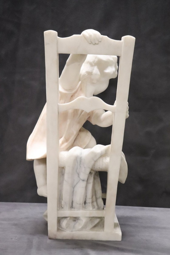 Image 1 of Child Gets off Chair, 19th Century Italian Marble Sculpture, Signed