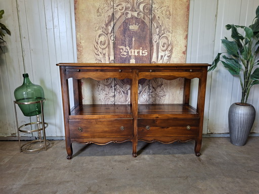 Antieke Engelse sidetable, wandtafel, wandconsole met lederen inleg afm. 126x46cm en 86cm hoog.