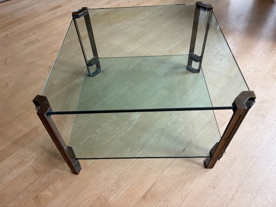 Image 1 of Tavolino da caffè vintage in vetro Peter Ghyzhi con gambe in ottone