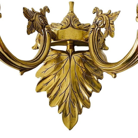 Image 1 of Lampada da parete vintage in ottone barocco rococò di metà secolo, rosa, anni '50