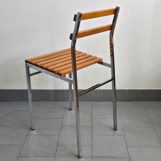 Image 1 of SUITE DE 4 CHAISES VINTAGE 1960 PIN & METAL CHROME 60S DLG CHARLOTTE PERRIAND