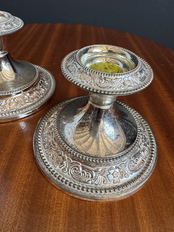 Image 1 of Silver-plated metal candlesticks from the 1980s