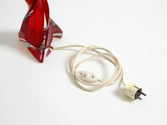 Image 1 of Beautiful heavy mid-century modern table lamp made of solid crystal glass in red and transparent