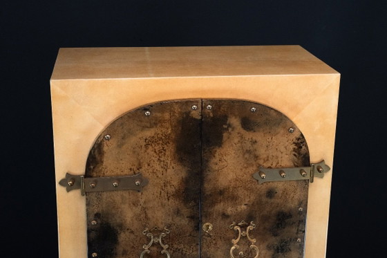 Image 1 of Aldo Tura Mid-Century Modern Goatskin Parchment Bar Cabinet, Italy, 1960s