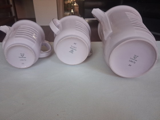 Image 1 of Servizio da caffè/tè Art Déco originale - Epiag, Cecoslovacchia (anni '20/'30) - Porcellana rosa con bordo argentato