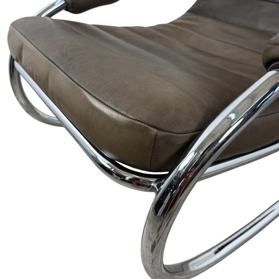 Image 1 of Sedia a dondolo Bauhaus vintage in pelle e cromo