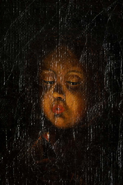 Oil on canvas, chiaroscuro portrait. 19th century.