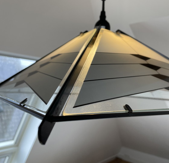 Image 1 of Tiffany style - Art Deco vintage pendant lamp made of metal and glass