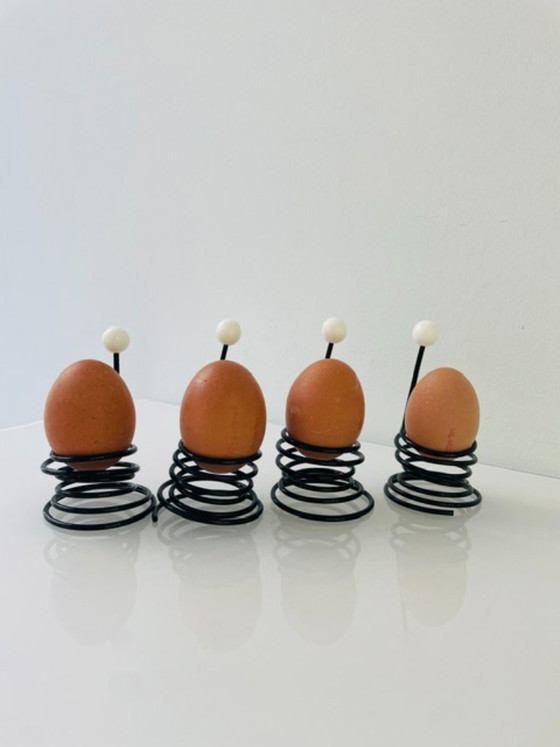 Image 1 of Set van 4 postmoderne retro design eierdopjes met handvat