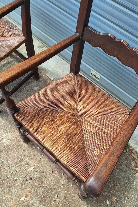 Image 1 of Coppia di poltrone rustiche in legno e paglia