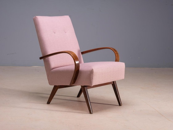 Fauteuils restaurés en bois courbé par Jaroslav Šmídek, paire, Tchécoslovaquie, nouveau revêtement rose, 61 × (photo 4 of 8)