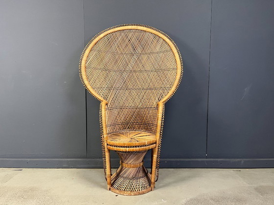 Image 1 of Fauteuil paon vintage en osier, années 1970