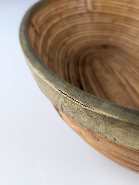 Italian Mid-Century Rattan and Brass Oval Centerpiece Bowl, 1970s (photo 11 of 11)