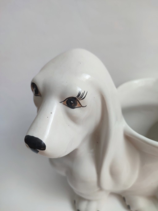 Pot de fleurs vintage en céramique blanche avec un chien kitsch – plantenbak, Ceramic (photo 2 of 8)