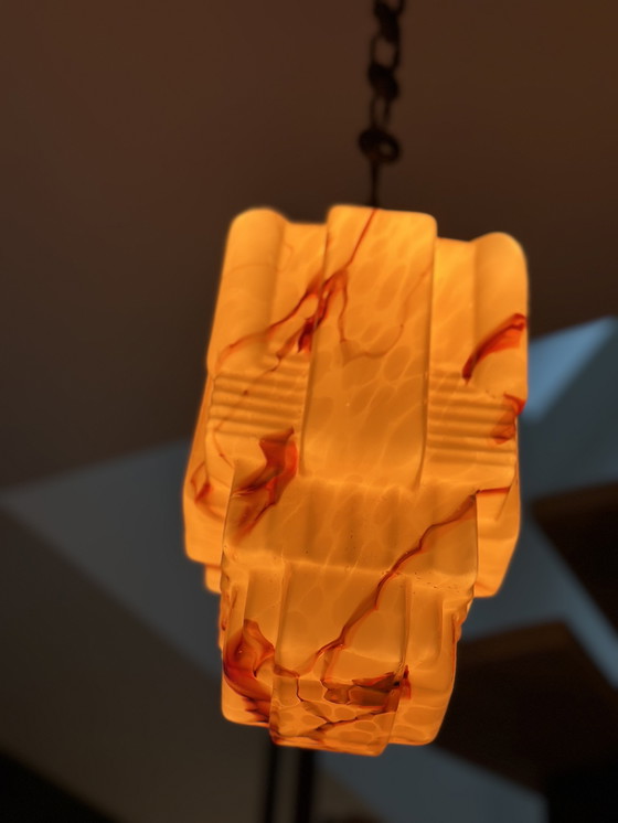 Image 1 of Lampada a sospensione Art Déco – Vetro marmorizzato scultoreo, anni '30-'40