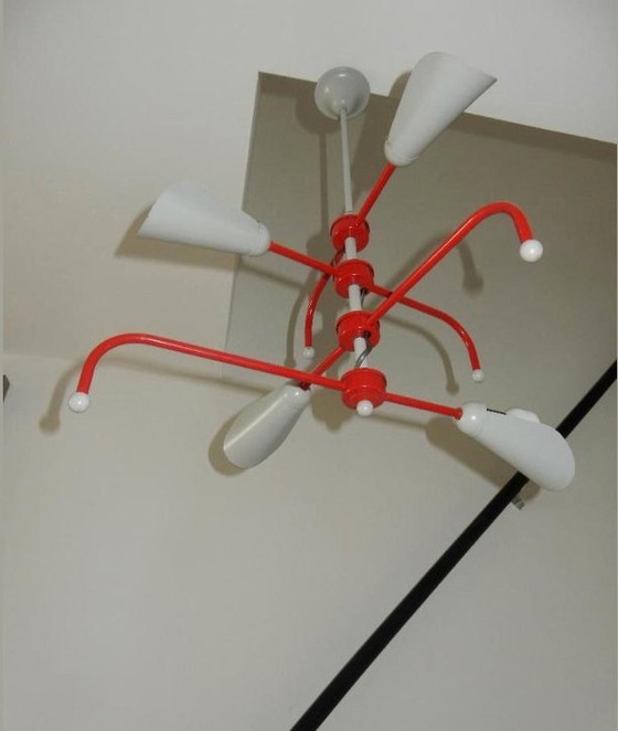 Image 1 of Vintage Adjustable Modernist Chandelier – Sculptural Multi Arm Ceiling Lamp – Atomic Design – Statement Piece