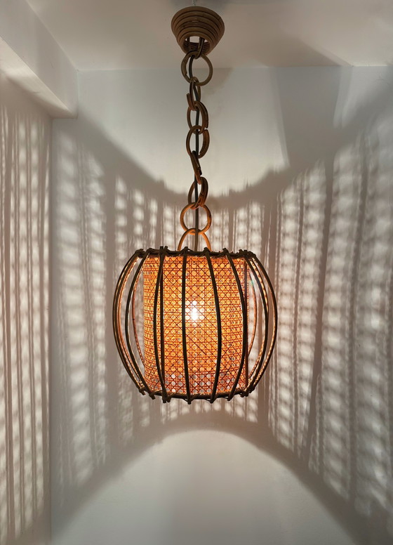Image 1 of 1960s rattan, bamboo, and cane pendant light